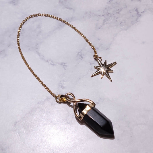 Black Obsidian Crystal Pendulum | Gold 8-Pointed Star Divination Tool
