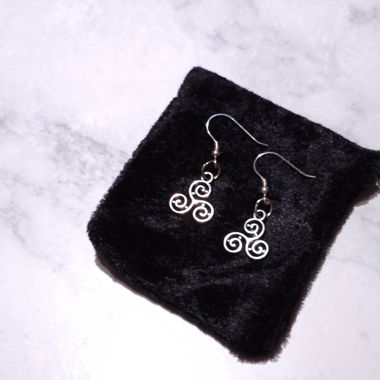 Silver Triskele Charm Earrings | Witchy Occult Jewelry | Rose and Shadow