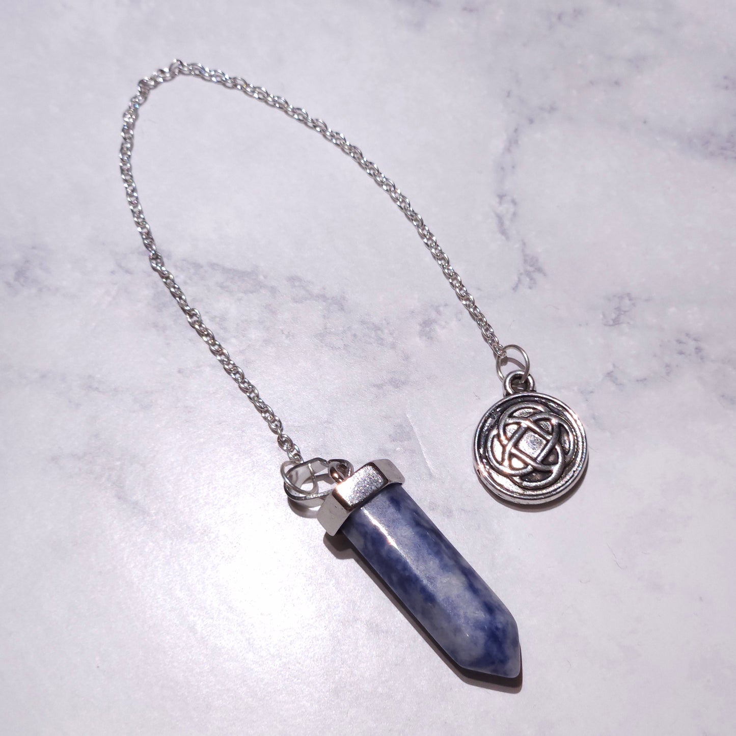 Sodalite Crystal Pendulum | Silver Celtic Knot Witchy Divination Tool