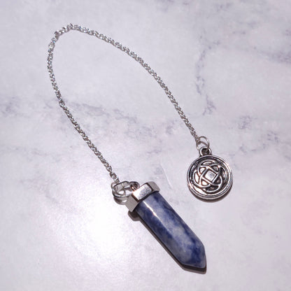 Sodalite Crystal Pendulum | Silver Celtic Knot Witchy Divination Tool
