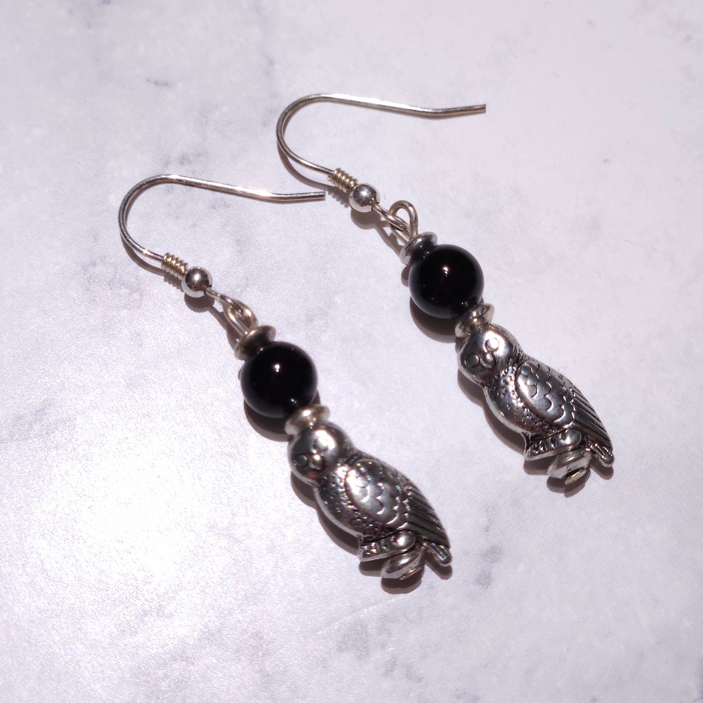 Silver Owl & Onyx Earrings | Witchy Occult Jewelry | Rose and Shadow