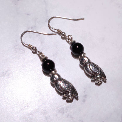 Silver Owl & Onyx Earrings | Witchy Occult Jewelry | Rose and Shadow