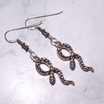 Silver Snake Charm Earrings | Gothic Witchy Occult Jewelry | Rose and Shadow