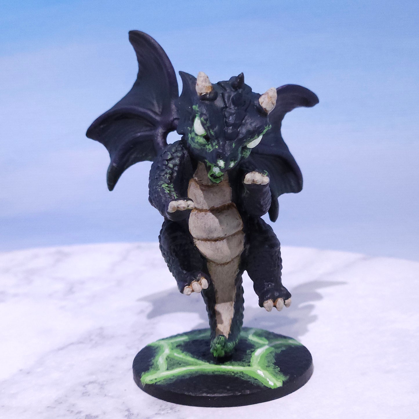 Baby Black Dragon Miniature: Dnd, D&D, TTRPG Artist Painted Monster Model