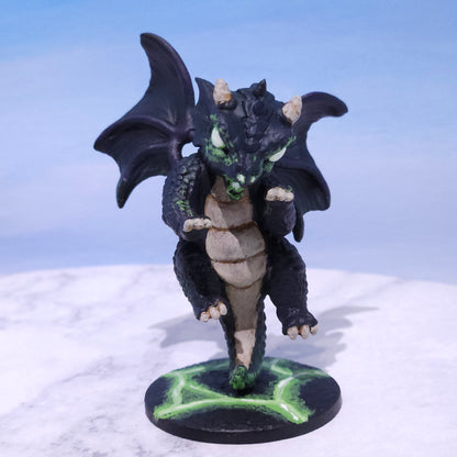 Baby Black Dragon Miniature: Dnd, D&D, TTRPG Artist Painted Monster Model