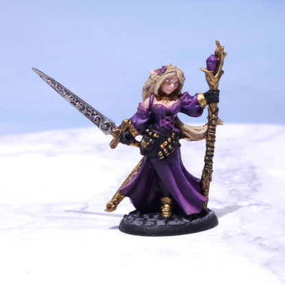 Female Elf Sorceress Painted D&D Hero Miniature | Rose and Shadow