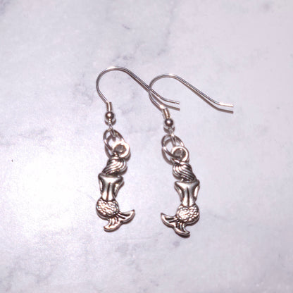 Silver Mermaid Charm Earrings | Witchy Occult Jewelry | Rose and Shadow