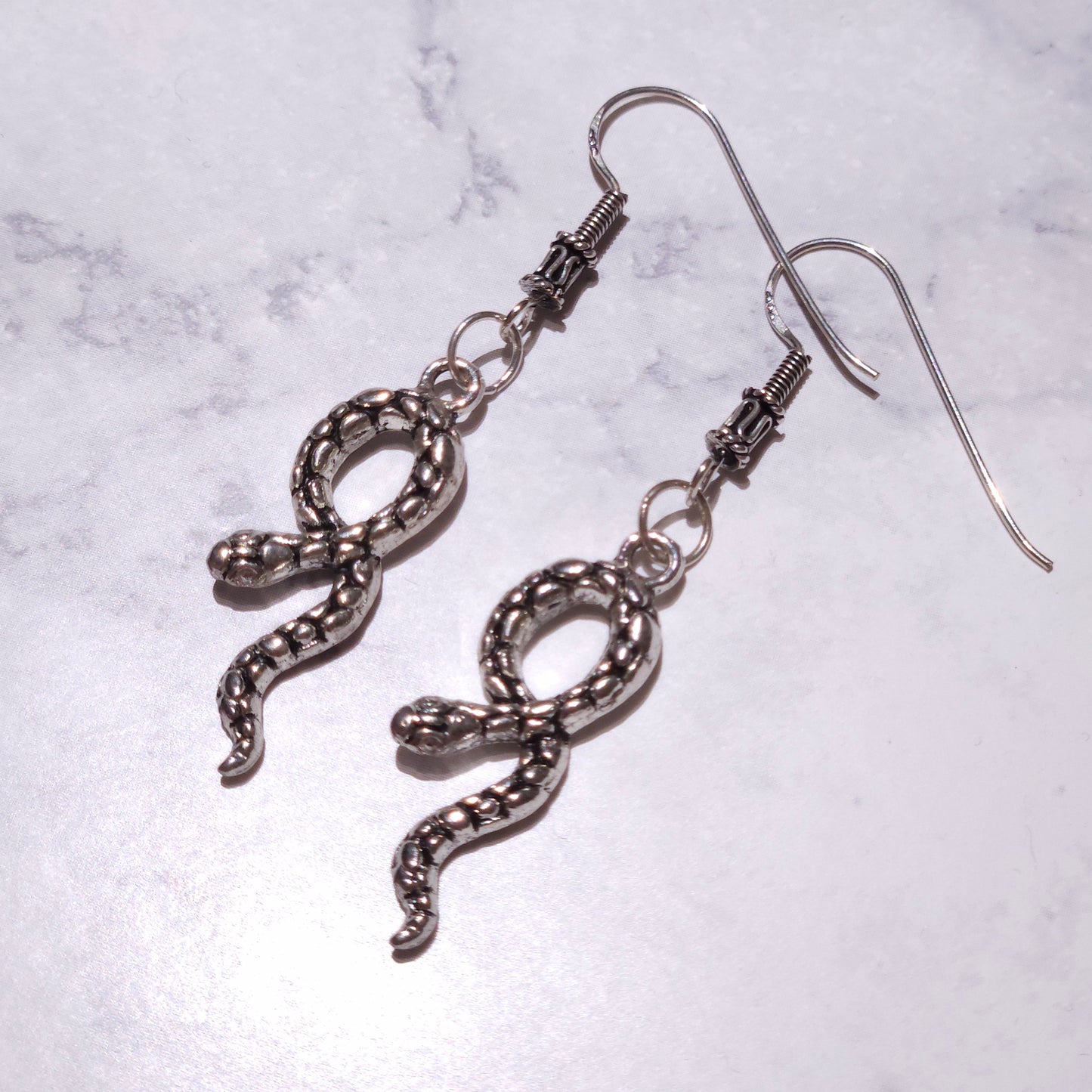 Silver Snake Charm Earrings | Gothic Witchy Occult Jewelry | Rose and Shadow