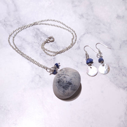 Sea Goddess Shell, Sodalite & Mother of Pearl Necklace & Earrings Set | Sea Witch Jewelry