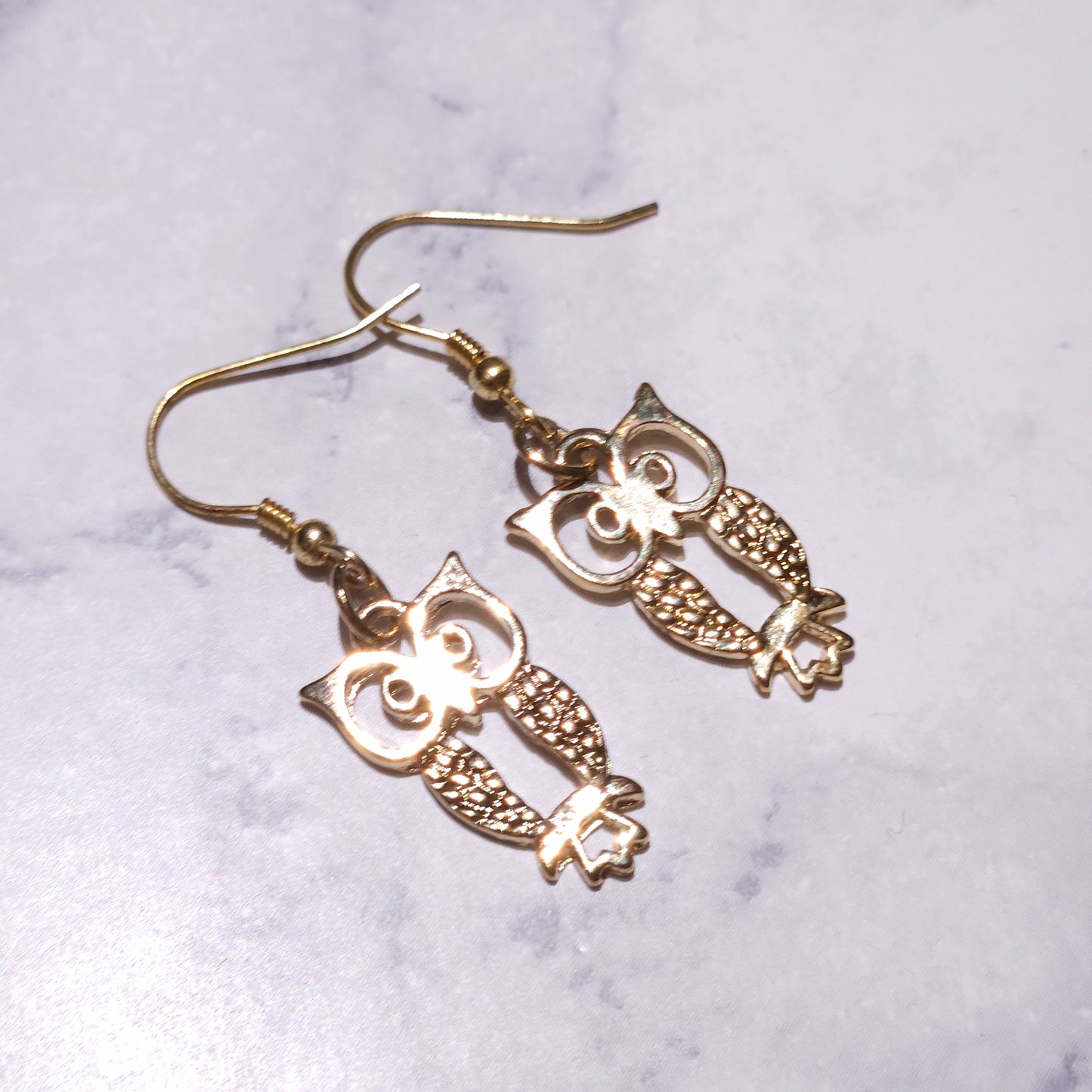 Gold Owl Charm Earrings | Whimical Creature Witchy Jewelry | Rose and Shadow