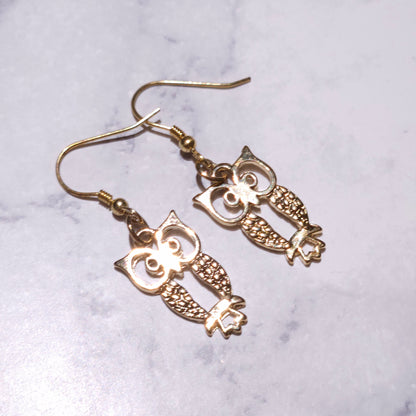 Gold Owl Charm Earrings | Whimical Creature Witchy Jewelry | Rose and Shadow