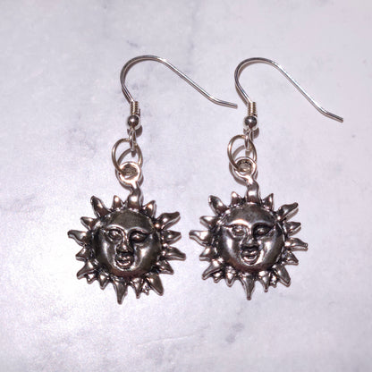 Silver Sun Charm Earrings | Witchy Occult Jewelry | Rose and Shadow