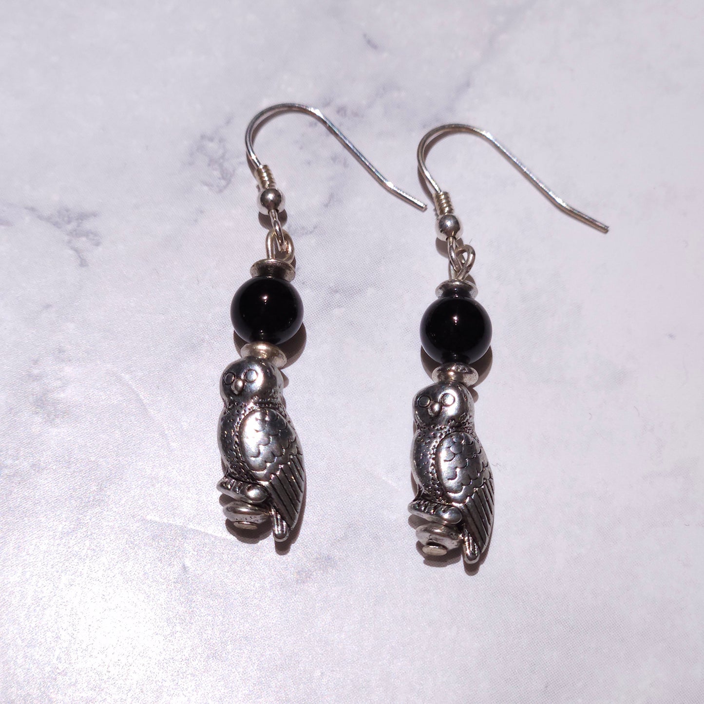 Silver Owl & Onyx Earrings | Witchy Occult Jewelry | Rose and Shadow