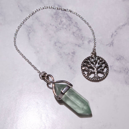 Fluorite Crystal Pendulum | Silver Tree of Life Witchy Divination Tool