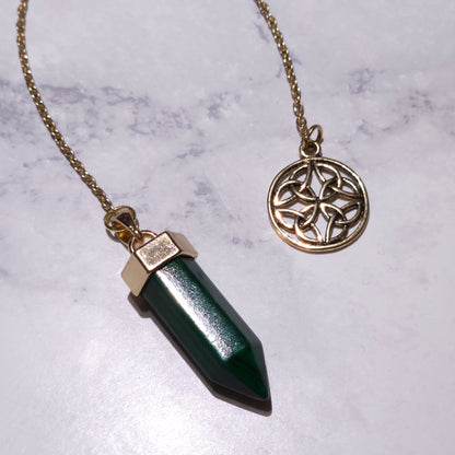 Malachite Crystal Pendulum | Gold Celtic Knot Witchy Divination Tool