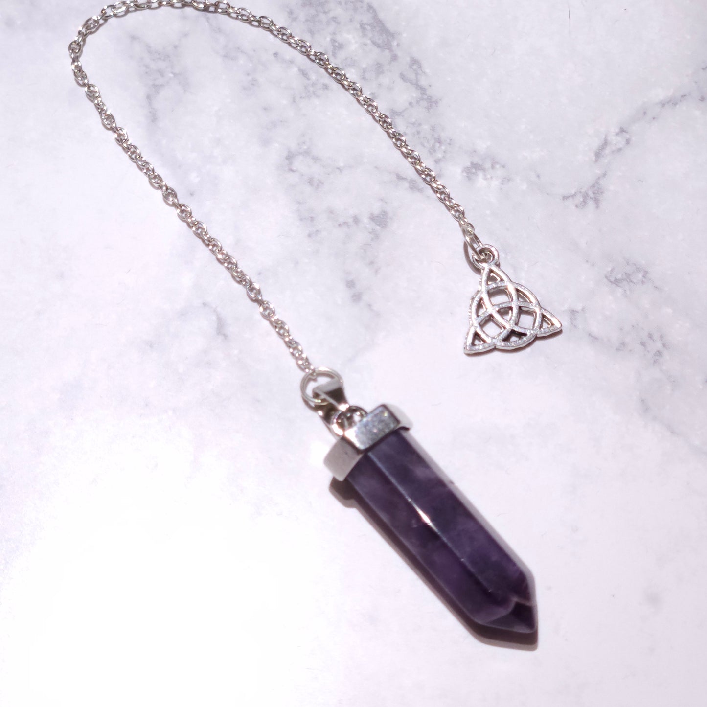Amethyst Crystal Pendulum | Silver Triquetra Witchy Divination Tool