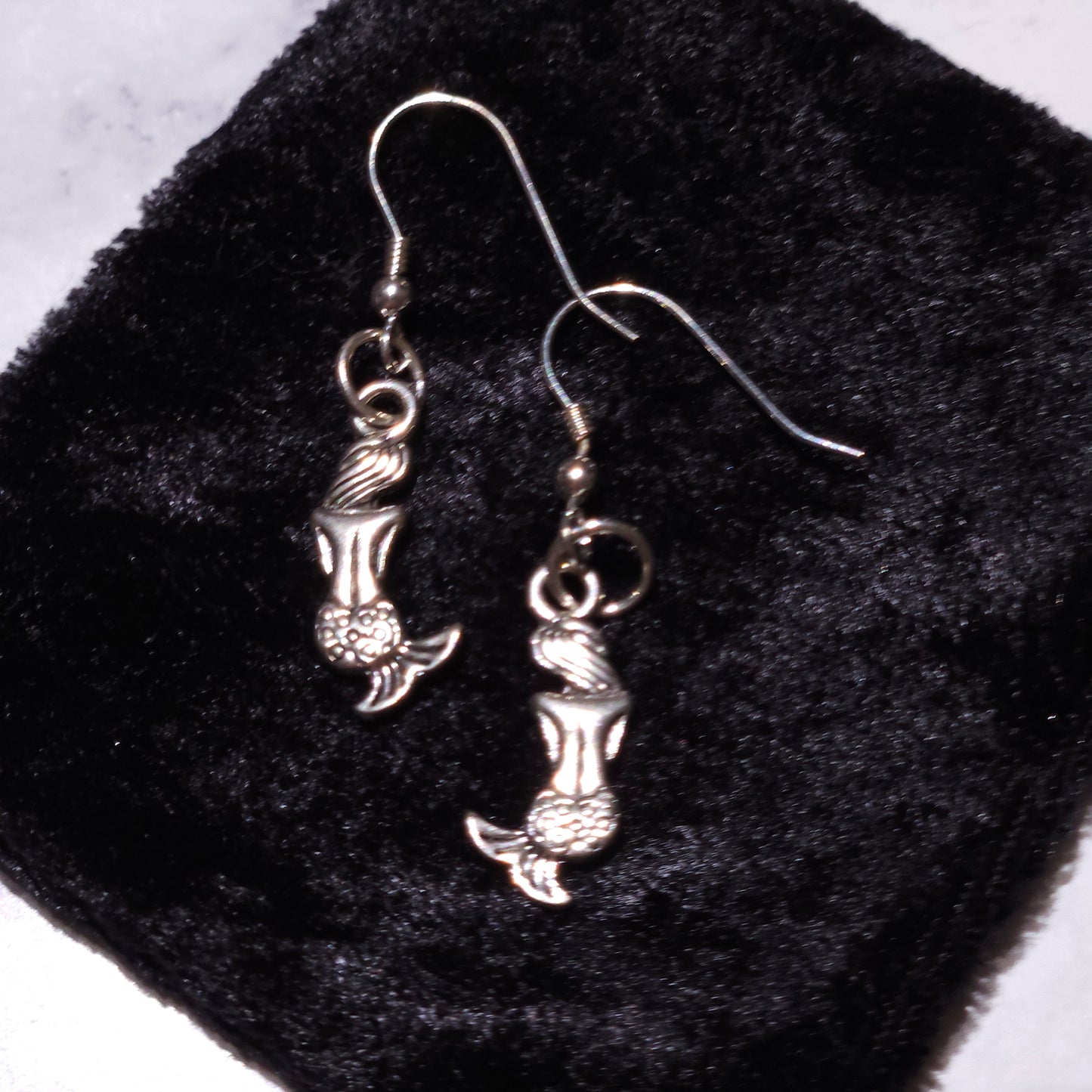 Silver Mermaid Charm Earrings | Witchy Occult Jewelry | Rose and Shadow