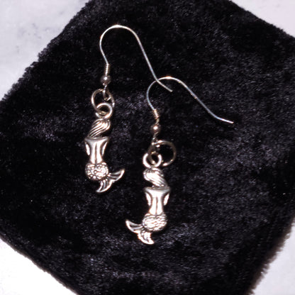 Silver Mermaid Charm Earrings | Witchy Occult Jewelry | Rose and Shadow