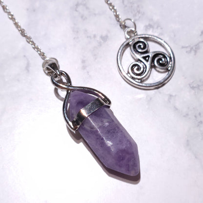 Fluorite Crystal Pendulum | Silver Triskele Witchy Divination Tool