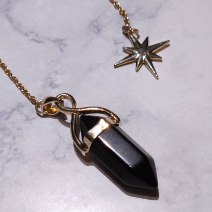Black Obsidian Crystal Pendulum | Gold 8-Pointed Star Divination Tool