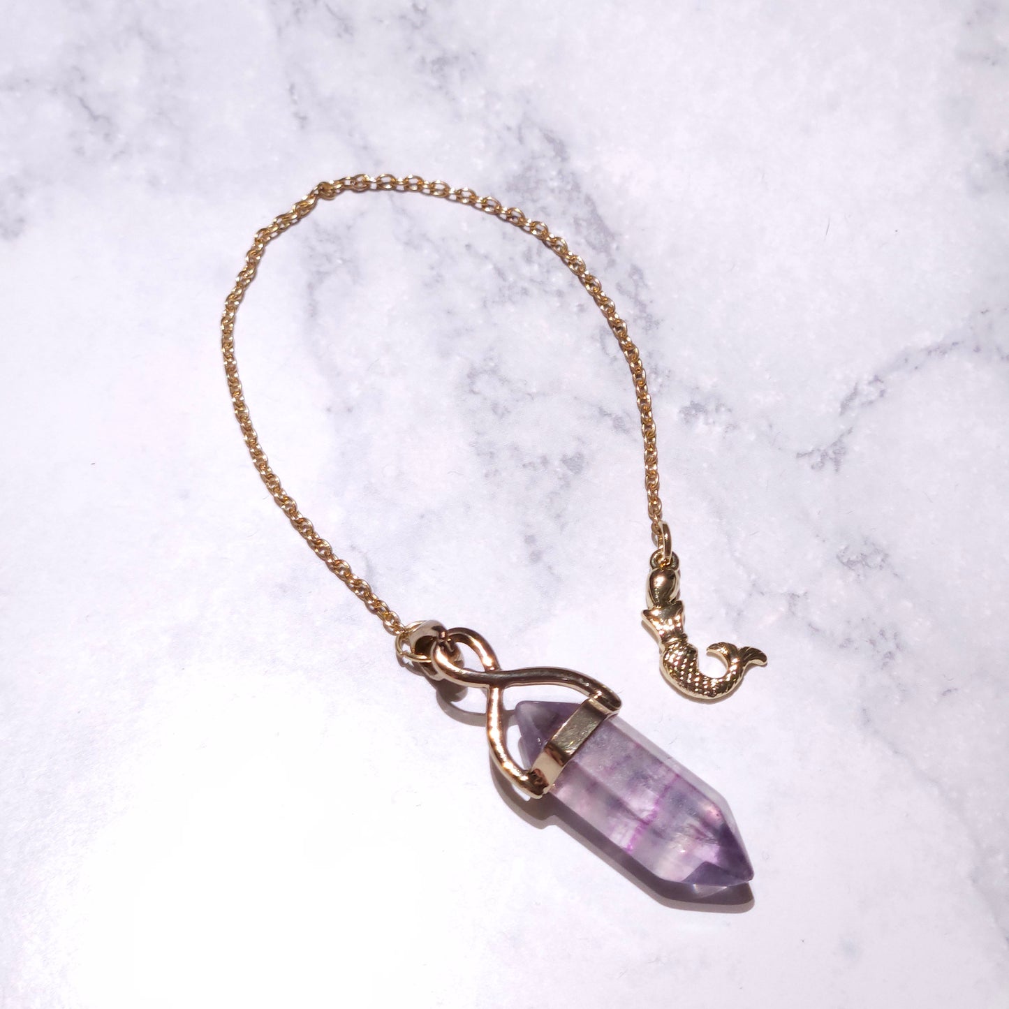 Fluorite Crystal Pendulum | Gold Mermaid Witchy Divination Tool