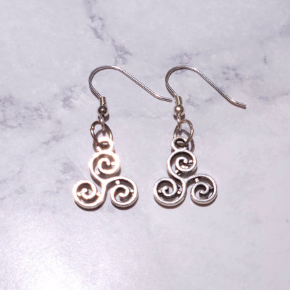 Silver Triskele Charm Earrings | Witchy Occult Jewelry | Rose and Shadow