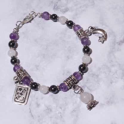 Fortune Teller Charm Bracelet with Amethyst Gemstone | Rose and Shadow