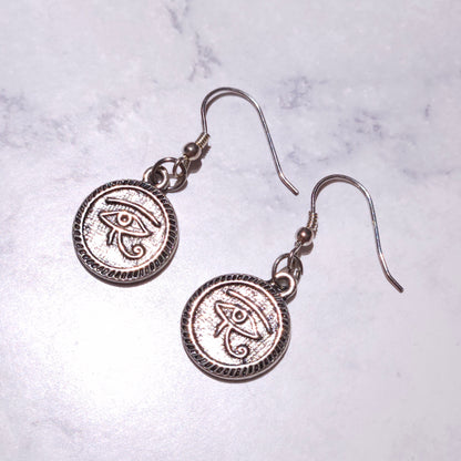 Silver Eye of Horus Charm Earrings | Witchy Occult Jewelry | Rose and Shadow