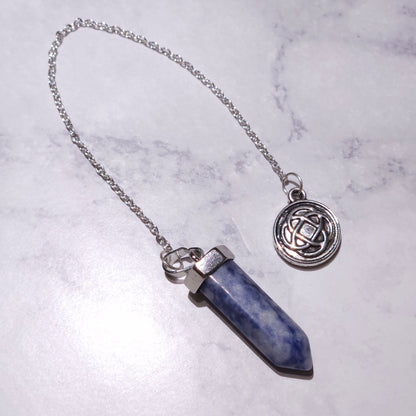 Sodalite Crystal Pendulum | Silver Celtic Knot Witchy Divination Tool