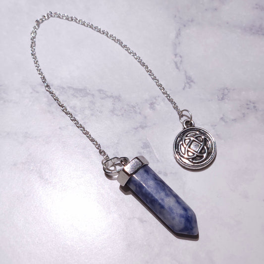 Sodalite Crystal Pendulum | Silver Celtic Knot Witchy Divination Tool