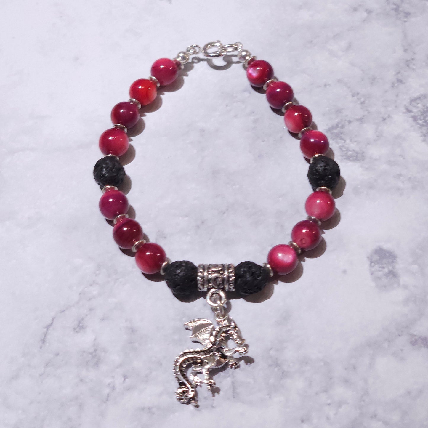 Fire Dragon Lava Stone Charm Bracelet | Rose and Shadow