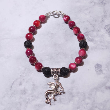 Fire Dragon Lava Stone Charm Bracelet | Rose and Shadow