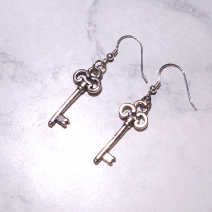 Silver Key Charm Earrings | Witchy Hecate Occult Jewelry | Rose and Shadow