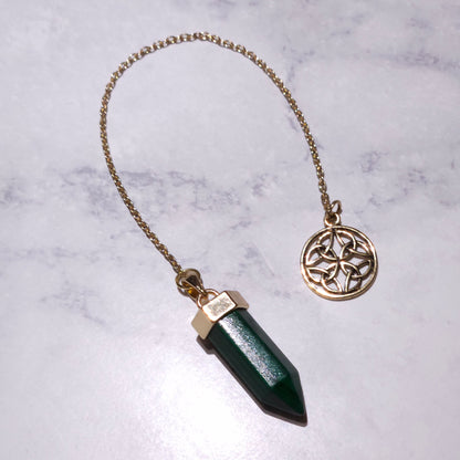 Malachite Crystal Pendulum | Gold Celtic Knot Witchy Divination Tool