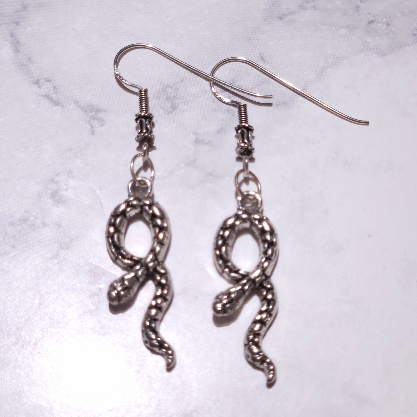Silver Snake Charm Earrings | Gothic Witchy Occult Jewelry | Rose and Shadow