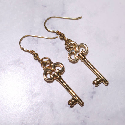 Gold Key Charm Earrings | Witchy Hecate Pagan Occult Jewelry | Rose and Shadow