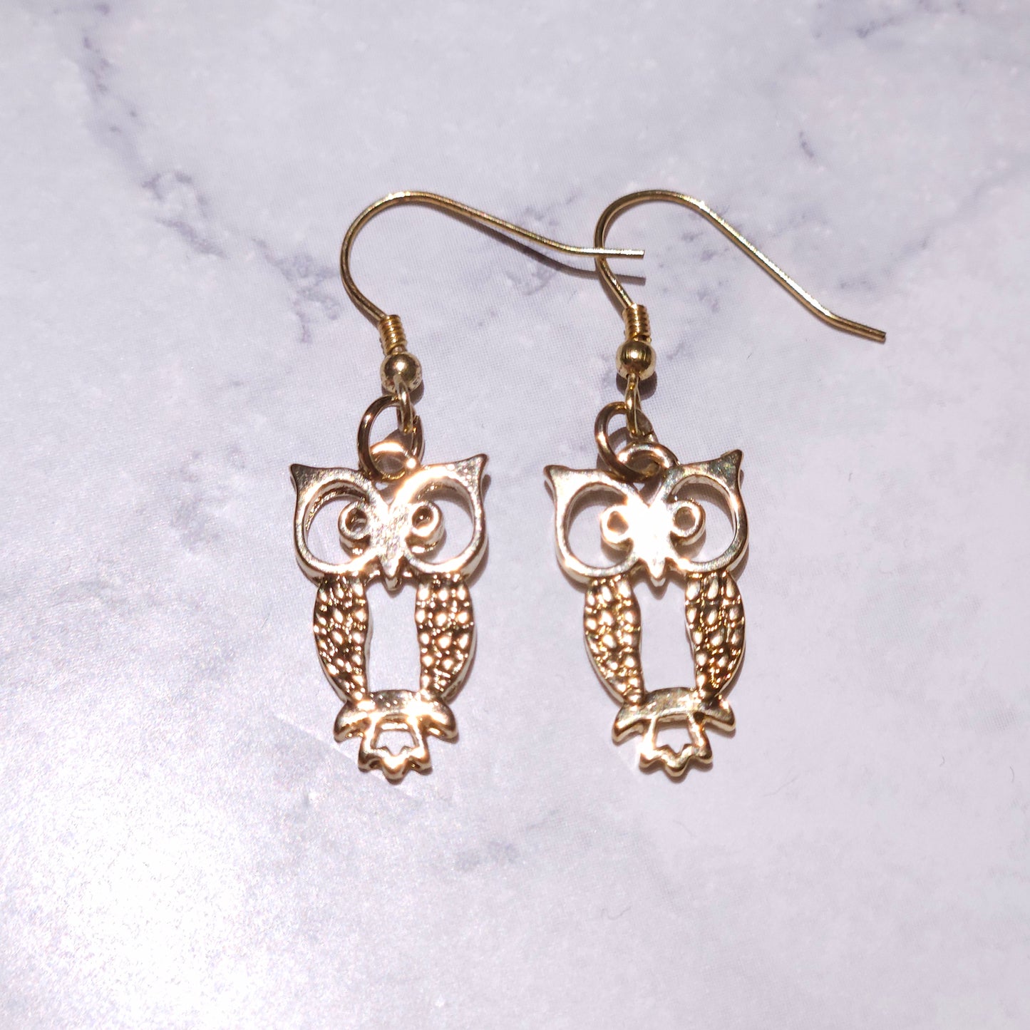 Gold Owl Charm Earrings | Whimical Creature Witchy Jewelry | Rose and Shadow