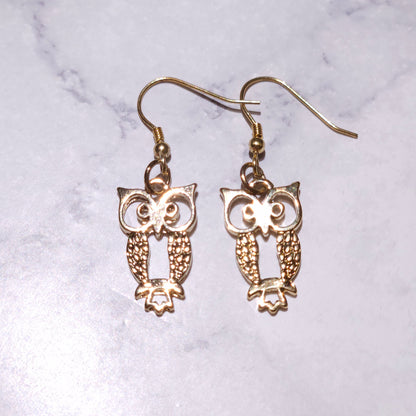 Gold Owl Charm Earrings | Whimical Creature Witchy Jewelry | Rose and Shadow