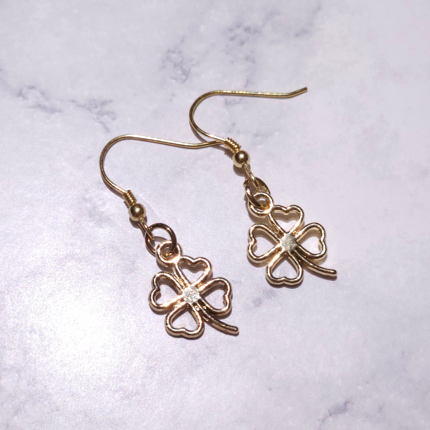 Gold Four Leaf Clover Charm Earrings | Witchy Pagan Jewelry | Rose and Shadow