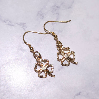 Gold Four Leaf Clover Charm Earrings | Witchy Pagan Jewelry | Rose and Shadow