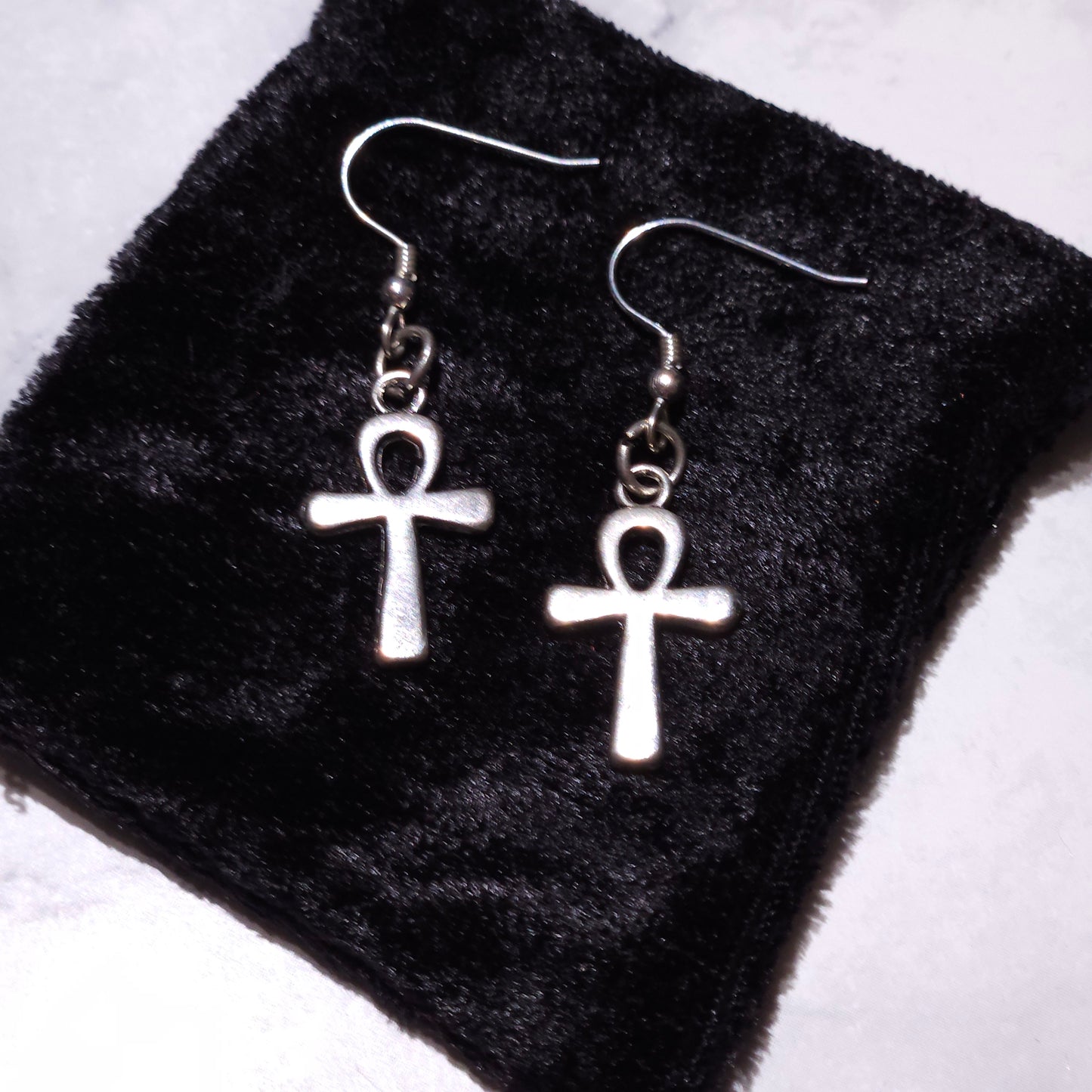 Silver Ankh Charm Earrings | Witchy Occult Jewelry | Rose and Shadow