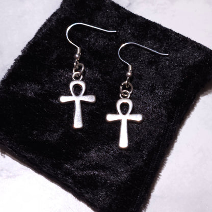 Silver Ankh Charm Earrings | Witchy Occult Jewelry | Rose and Shadow