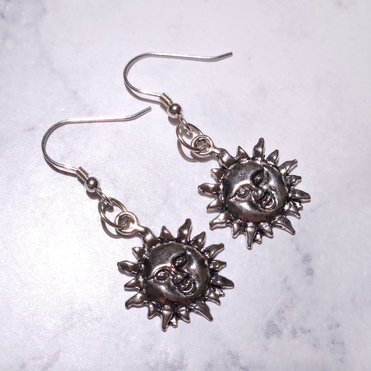 Silver Sun Charm Earrings | Witchy Occult Jewelry | Rose and Shadow