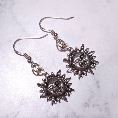 Silver Sun Charm Earrings | Witchy Occult Jewelry | Rose and Shadow