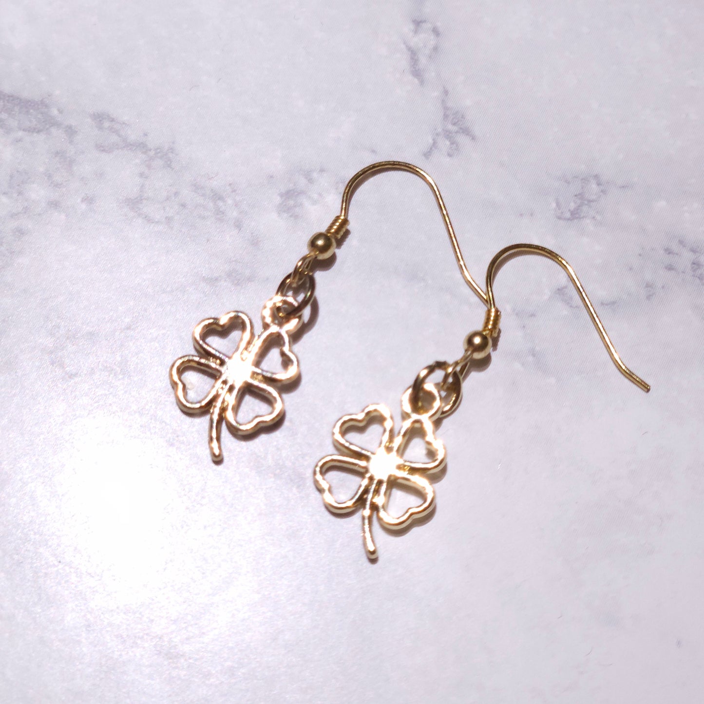 Gold Four Leaf Clover Charm Earrings | Witchy Pagan Jewelry | Rose and Shadow