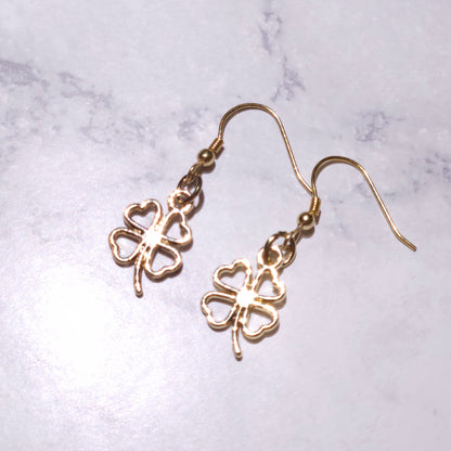 Gold Four Leaf Clover Charm Earrings | Witchy Pagan Jewelry | Rose and Shadow