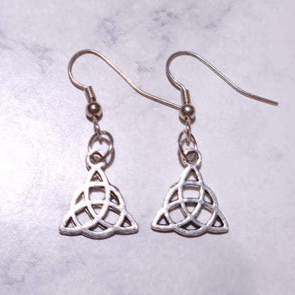 Silver Triquetra Charm Earrings | Witchy Occult Jewelry | Rose and Shadow