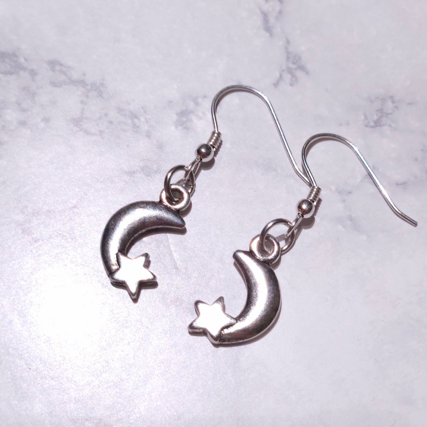 Silver Moon & Stars Charm Earrings | Witchy Occult Jewelry | Rose and Shadow