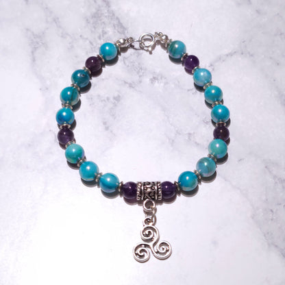 Blue Shell & Amethyst Triskele Charm Bracelet | Sea Witch Jewelry| Rose and Shadow