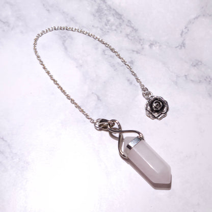Rose Quartz Crystal Pendulum | Silver Rose Witchy Divination Tool